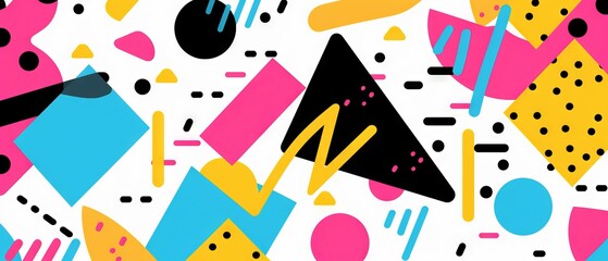 Memphis Style Abstract Seamless Pattern with Geometric Shapes in 80s 90s Retro Hipster Theme. Vector Illustration for Print and Design