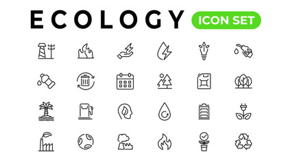Ecology line icons set. Renewable energy outline icons collection. Solar panel, recycle, eco, bio, power, water - stock vector