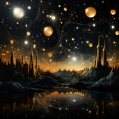 Naklejka premium golden stars on the black sky