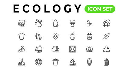Ecology line icons set. Renewable energy outline icons collection. Solar panel, recycle, eco, bio, power, water - stock vector