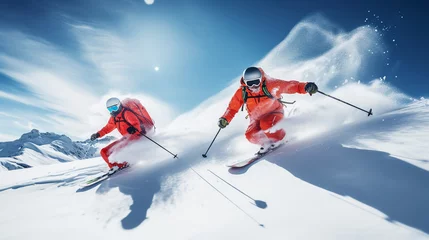 Abwaschbare Fototapete Mountaineer backcountry ski walking © alexkich
