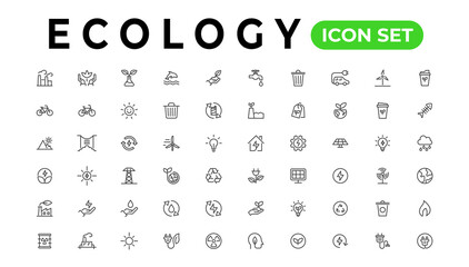 Ecology line icons set. Renewable energy outline icons collection. Solar panel, recycle, eco, bio, power, water - stock vector