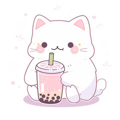 Cat drinks Bubble Tea cute Kawaii
