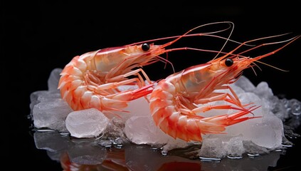 Shrimp with ice on the table