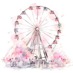 ferris wheel on a white background,vector,illustration,design,wheel,circle,art,Ai generated 