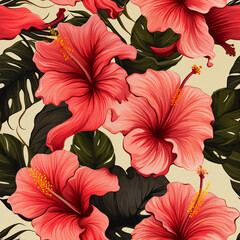 Seamless Hibiscus exotic flower Haven A Vibrant Tapestry of Tropical Majesty. Seamless pattern