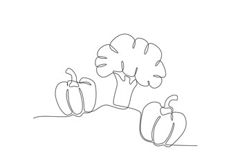 Healthy vegetables for the diet. World vegan day one-line drawing