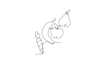 Vegetables and fruits for the diet. World vegan day one-line drawing