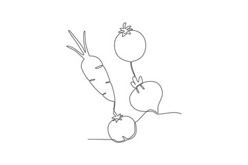 Healthy organic vegetables. World vegan day one-line drawing