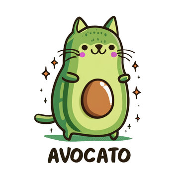Avocato - fun cartoon cat avocado t-shirt Design