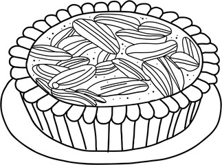 doodle freehand sketch drawing of pecan nuts pie.