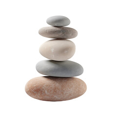 Zen. Flat stones stacked on top of each other on a light transparent background. PNG file. Generative AI