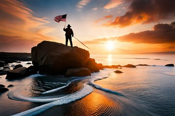 A man carrying American flag