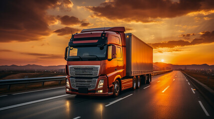 Obraz premium truck at sunset logistics import export cargo truck background