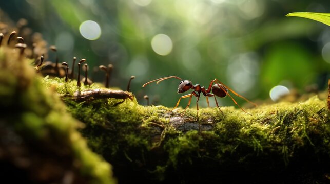 Leaf-cutter ant close-up in the forest