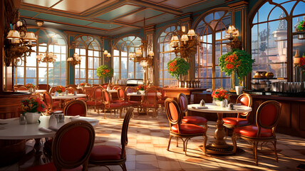 A restaurant or cafe is a place for breakfast, lunch or dinner. A successful restaurant, unique menu, atmosphere and high level of service. Generative AI 