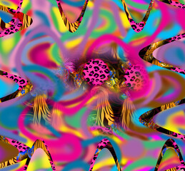 Obraz na płótnie Canvas combination of colorful leopard snake tiger textures textile collage pattern 