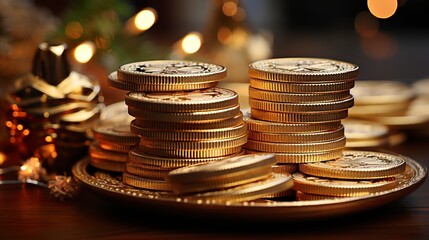 Chocolate gold money coins - obrazy, fototapety, plakaty