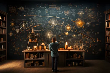 Foto op Canvas Chalkboard filled with equations and diagrams, review the concept of time travel. © mitarart