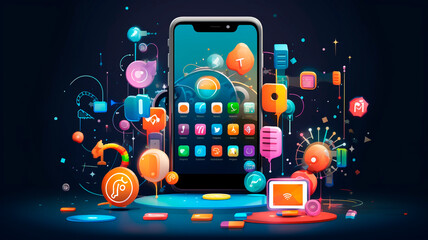 Obraz premium Image Mobile application and software development: software and technical support in these areas. Generative AI