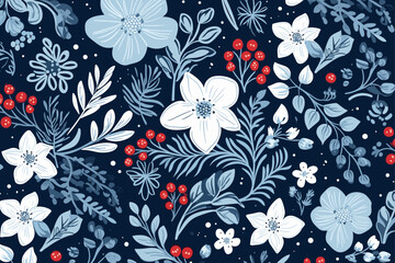 Christmas floral seamless pattern. Good for fashion fabrics, children’s clothing, T-shirts, postcards, email header, wallpaper, banner, events, covers, advertising, and more.