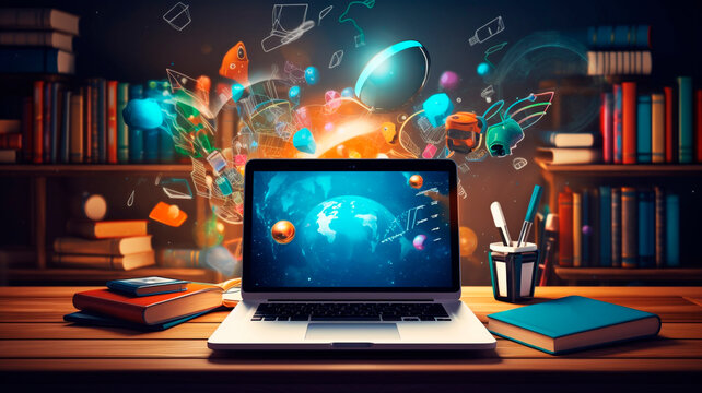 image of online education system in the modern world, new technologies for teaching schoolchildren and students. Generative AI