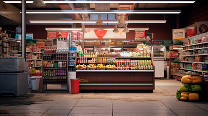 Fototapeta premium Realistic photo, Local Grocery Stores: This business involves selling locally produced food, beverages, and other goods. Generative AI