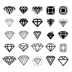 Diamonds icons, diamond jewels, luxury quality gifts symbols, stylized diamonds collection. - obrazy, fototapety, plakaty