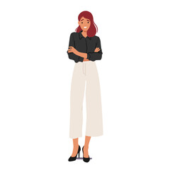 Confident Businesswoman Character Stands With Folded Arms, Exuding Professionalism And Determination Vector Illustration