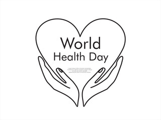 World health day. Continuous one line drawing of heart and hands on white background.