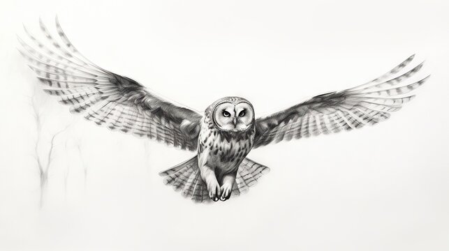  a drawing of an owl with its wings spread wide open.  generative ai