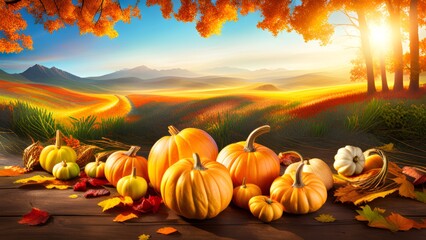 autumn landscape with pumpkins