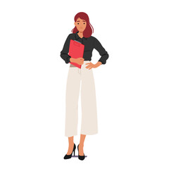 Confident Businesswoman Character Stands Tall, Wearing A Warm Smile, And Holds A Clipboard In Her Hands