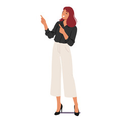 Confident Businesswoman Character Exuding Authority And Professionalism, Makes A Purposeful Pointing Gesture