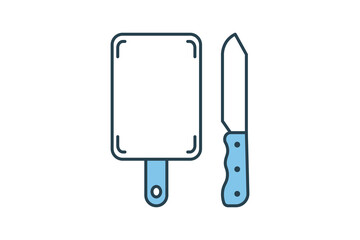 Knife and Cutting Board Icon. Icon related to kitchen tool. Suitable for web site design, app, user interfaces. Flat line icon style. Simple vector design editable