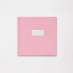 Photo album with pink leather hardcover and frame for design and personalization