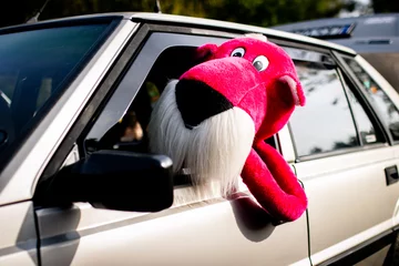 Rucksack pink panther driving a car © Paulina