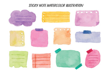 Cute Sticky Note Paper Watercolor - obrazy, fototapety, plakaty
