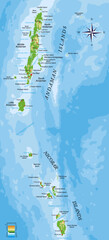 Andaman and Nicobar islands highly detailed physical map