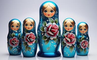 Russian nesting dolls national wooden toys - obrazy, fototapety, plakaty