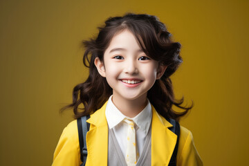 Happy School pupil, Asian girl on isolated on studio background with copy space, back to school