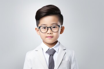 Happy School pupil, Asian boy in glasses on isolated on studio background with copy space, back to school