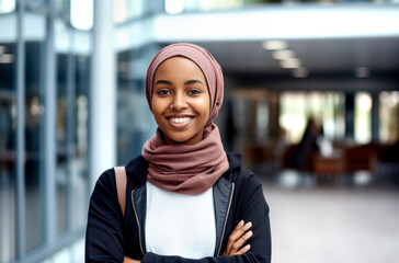 beautiful female arabic university student portrait. Made with AI generation