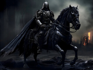 Dark knight riding on black horse