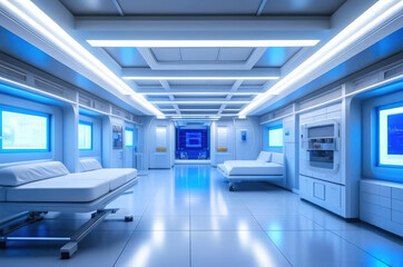 Hospital ward interiors in the style of space.