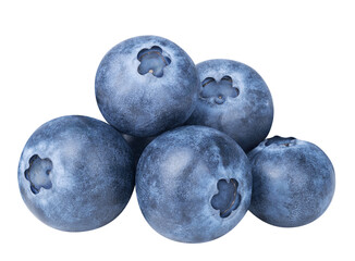 Blueberry berries isolated on white or transparent background. Heap of blue bilberry fruits