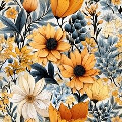 Fototapeta premium Yellow flowers pattern