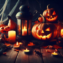 halloween pumpkin lanterns and candles
