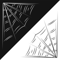 Small set with spider web as a symbol of Halloween. Black and white doodle vector illustration.