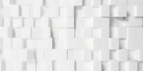 Random shifted inset and offset white small rectangle cubes fading out geometrical background wallpaper banner pattern with copy space, Generative AI